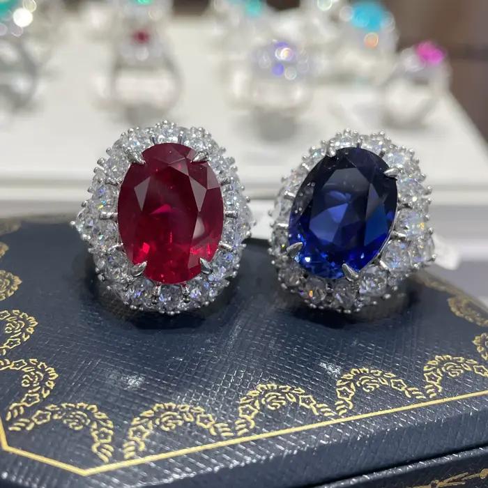 Wong Rain – bague vintage en argent sterling 100% 925, coupe ovale, saphir de laboratoire 12 CT, diamants à haute teneur en carbone, bijoux fins