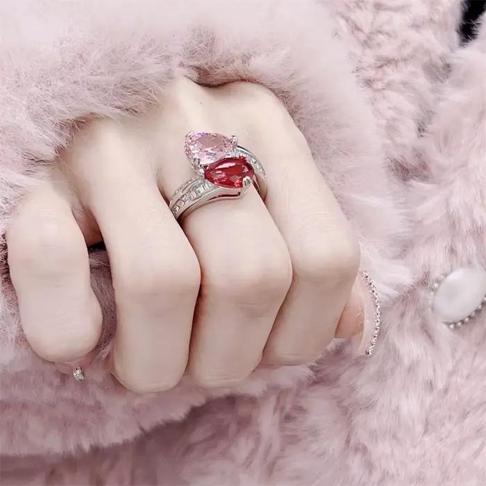 Bague de luxe en argent Sterling 925, Zircon scintillant, pierres précieuses roses, pour dames, bague réglable de fête, bijoux de réception, cadeau