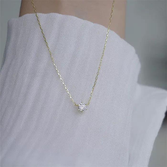 Collier SENLISSi en argent sterling 925 plaqué or 18 carats avec un seul zircon étincelant, chaîne de clavicule pour femmes, bijoux de mariage, colliers