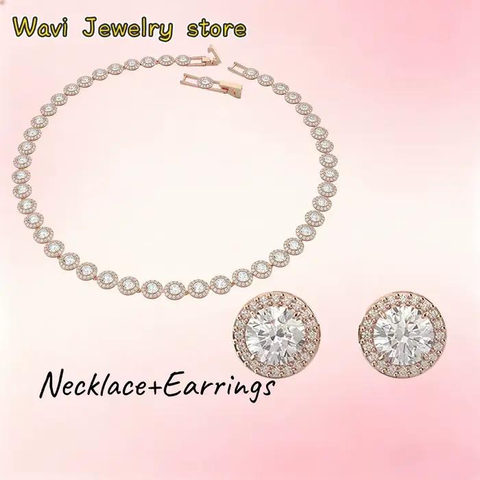 Nouvel ensemble de bijoux en zircon rond très vendu, ensemble de bijoux personnalisé classique, polyvalent et romantique, idéal pour un cadeau