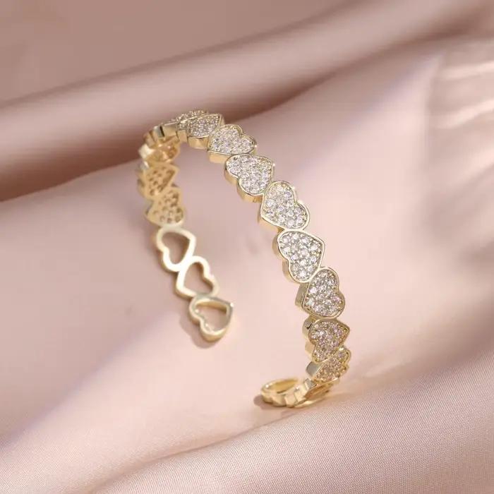Yupsk luxe Buling zircone Bracelet ouvert en forme de coeur pour les femmes personnalisé Hip-hop Rock mode poignet bijoux