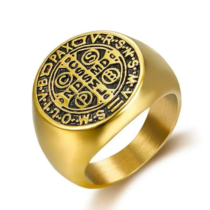 Bague croix vintage Saint Benoît Cspb pour hommes, matiques de motard en acier inoxydable, punk, hip hop, chrétien, bijoux, cadeau créatif, vente en gros