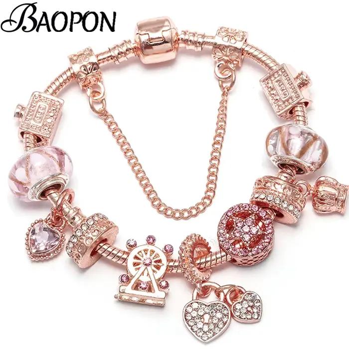 BAOPON-Bracelets à breloques coeur d'amour pour femme, perles Marano bricolage, bracelet fin, bijoux de mariage pour femme, amoureux, 2024