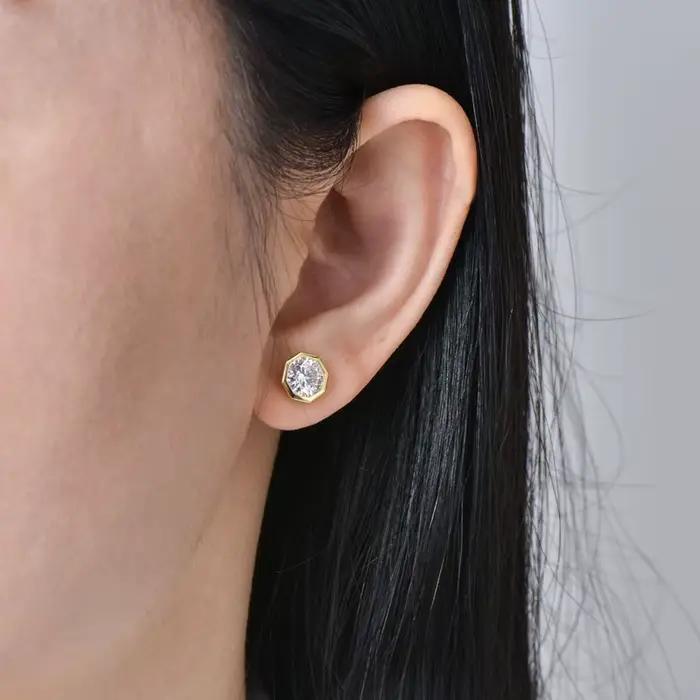 IOGOU 1CT D Moissanite Solitaire Couple boucle d'oreille en argent Sterling 925 Polygo boucles d'oreilles pour femmes hommes avec certificat bijoux