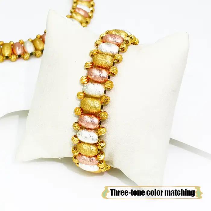 Ensemble de bijoux GZJPEI Boho pour femmes, trois couleurs, perles dorées, bijoux de mariée africains, collier, boucles d'oreilles, bracelet, bague, bijoux Dubaï Brésil