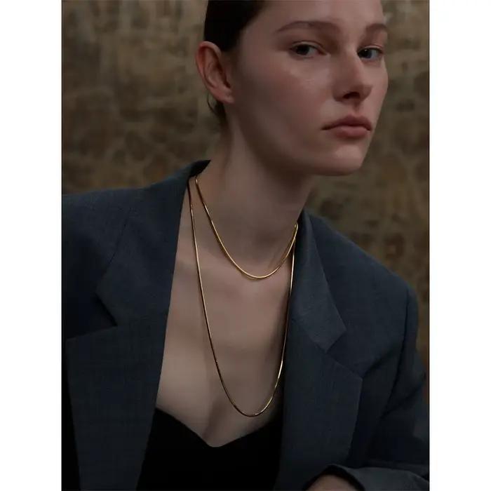 Yhpup 90 + 5 cm nouveau carré exquis longue chaîne scintillante collier en acier inoxydable 316L unisexe métal étanche élégant bijoux