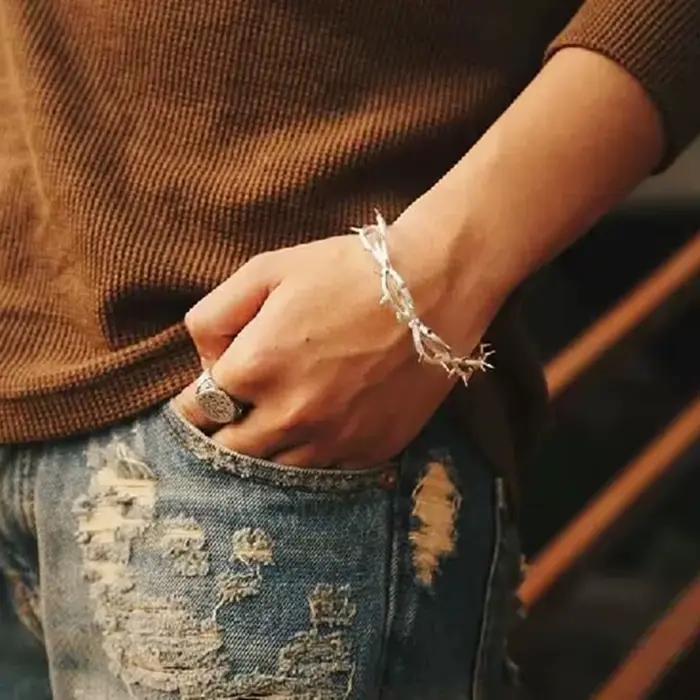 Bracelet épine Punk gothique Cosplay unisexe, chaîne à main en métal Hip Hop, couleur argent, bijoux, accessoires d'anniversaire