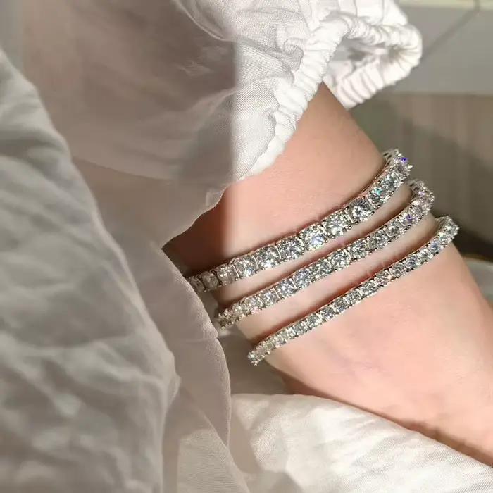 Bracelet en diamant Moissanite pour hommes et femmes, Simple et caché, en argent Sterling S925, chaîne de Tennis scintillante de luxe