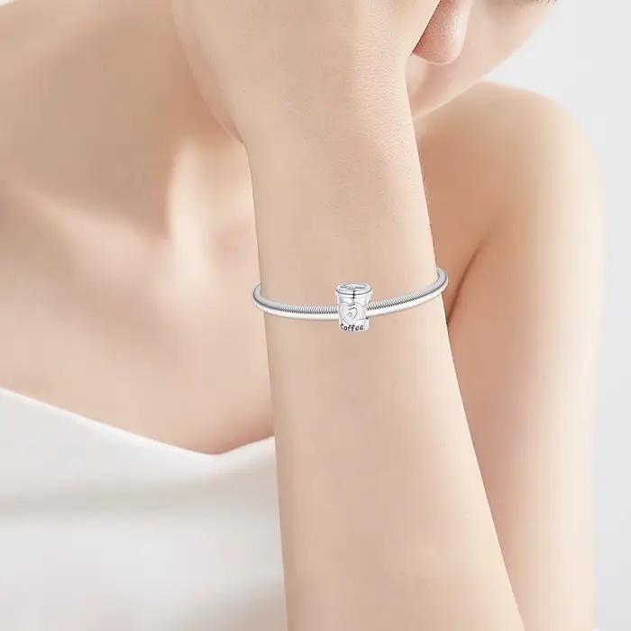 925 argent Sterling amour café boisson série rose perles breloque ajustement Original bracelets à breloques femmes bijoux à bricoler soi-même cadeau