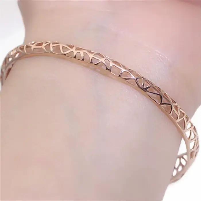 Bracelet à breloques creux en or violet pour femme, classique, léger, luxe, version large, or rose 14 carats, bijoux de mariage, accessoires, 585