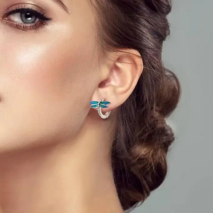 Boucles d'oreilles libellule pour femmes, clous d'oreilles en argent Sterling 925, bijoux à la mode pour fête, mariage, fiançailles, cadeau