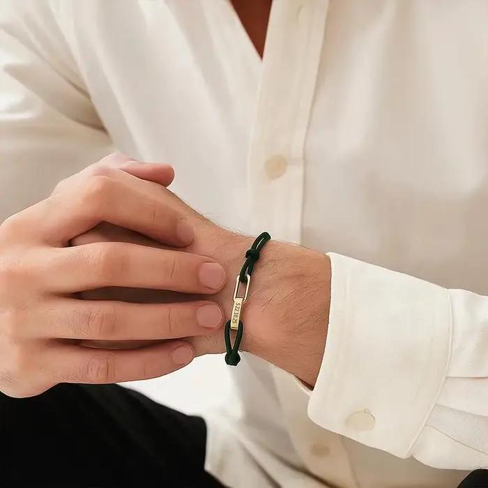 Bracelet de couple personnalisé avec 2 noms gravés – Bracelet d'amitié en corde réglable pour lui et elle, bijoux assortis minimalistes