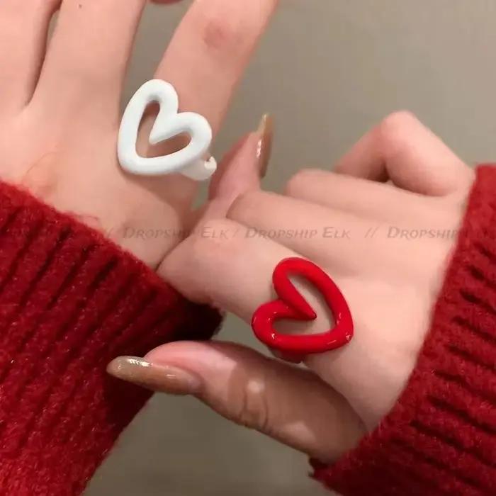 Bague en forme de cœur en émail blanc et rouge, glaçure géométrique goutte à goutte pour femmes et filles, bagues d'ouverture amusantes Y2K, bijoux cadeau, vente en gros