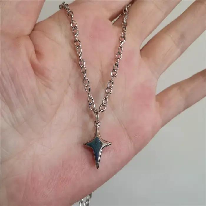 Collier Punk en acier inoxydable avec pendentif étoile et croix épaisse, accessoires simples à la mode pour hommes et femmes, bijoux