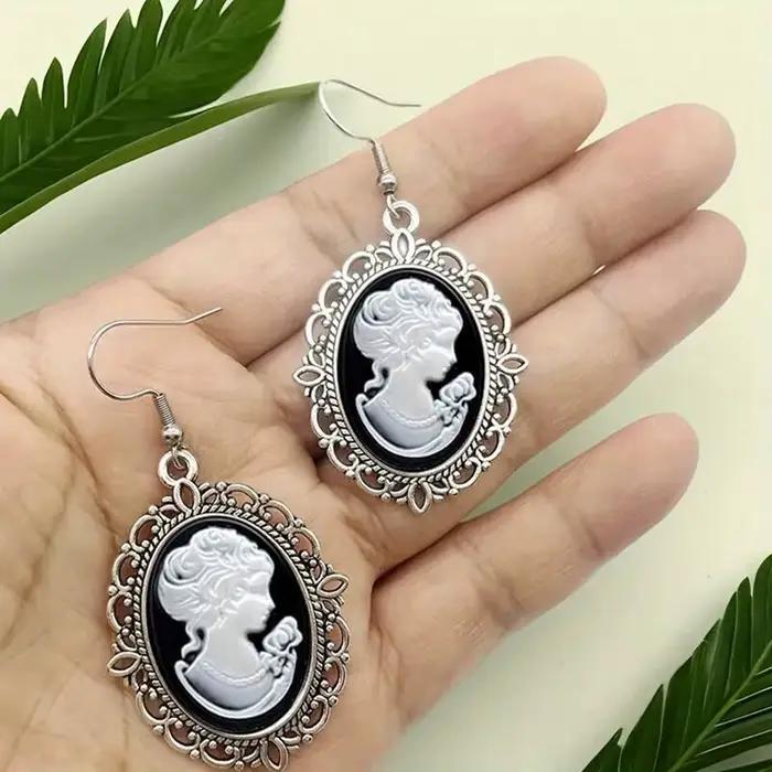 Vintage ovale femme camée boucles d'oreilles européen classique argent plaqué boucles d'oreilles pour femmes bijoux accessoires cadeaux