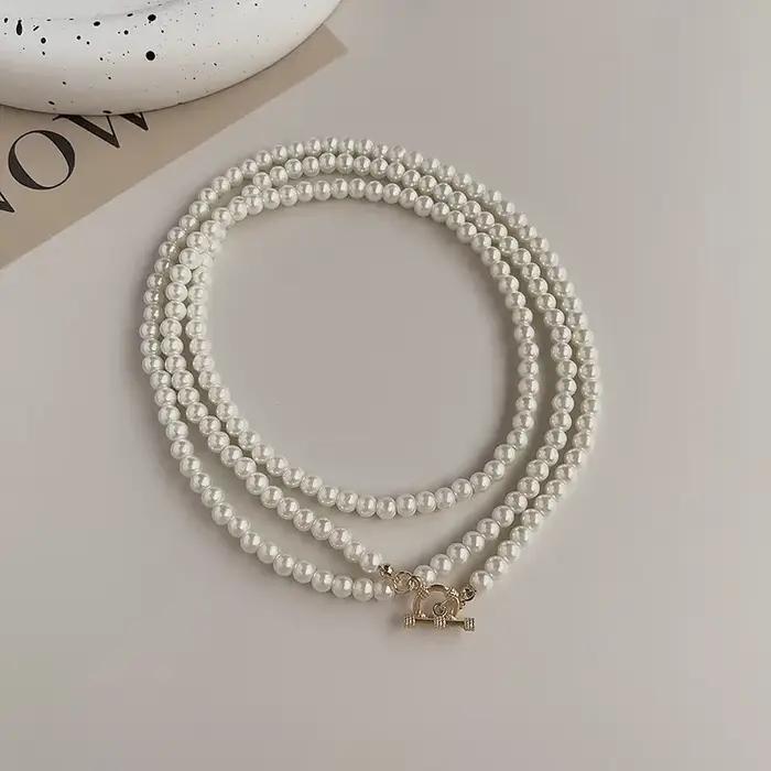 Collier de perles rétro pour femmes, méthode d'usure Multiple exagérée, Long collier