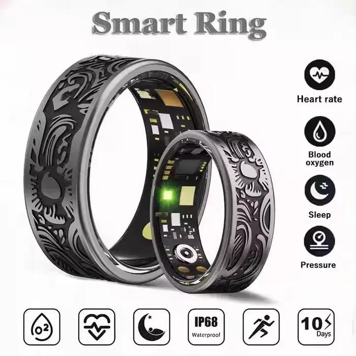 Bague connectée : Suivi de la fréquence cardiaque, de la pression artérielle, de l'oxygène sanguin, du sommeil, du comptage des pas et de l'activité. Partage avec la famille et les amis.