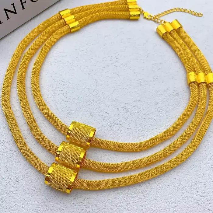 Ensemble de bijoux de luxe pour femmes, collier et boucles d'oreilles multicouches de dubaï, couleur or 24 carats, pour mariée indienne et éthiopienne, cadeaux de fête de mariage