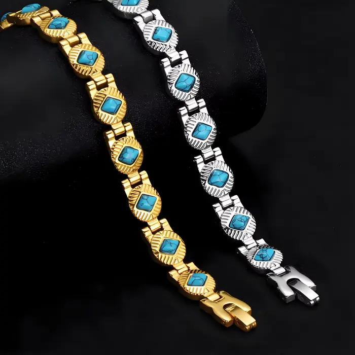 ARADOO – Bracelet Turquoise en titane et acier pour femmes, avec Bracelet magnétique Gauss 3500, bijoux Vintage, cadeaux