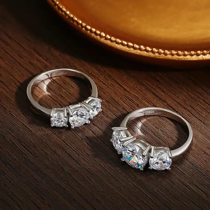 Bagues en diamant Moissanite couleur D 2/4 Carat, avec certificat GRA, coupe ronde, trois pierres, bague de fiançailles, bijoux de mariage
