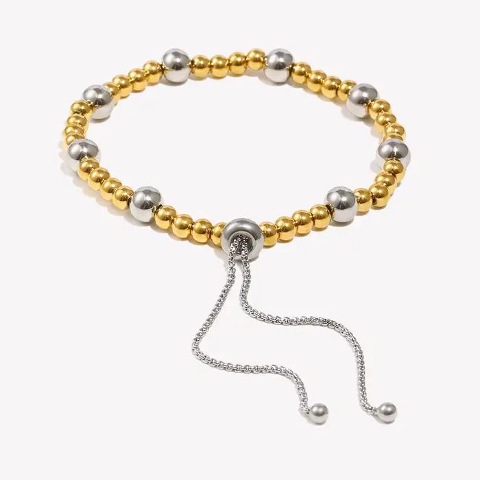 E.B.belle – Bracelet réglable en perles rondes Double couleur, plaqué or 18 carats, en acier inoxydable, bijoux à la mode pour dames et filles, quotidien