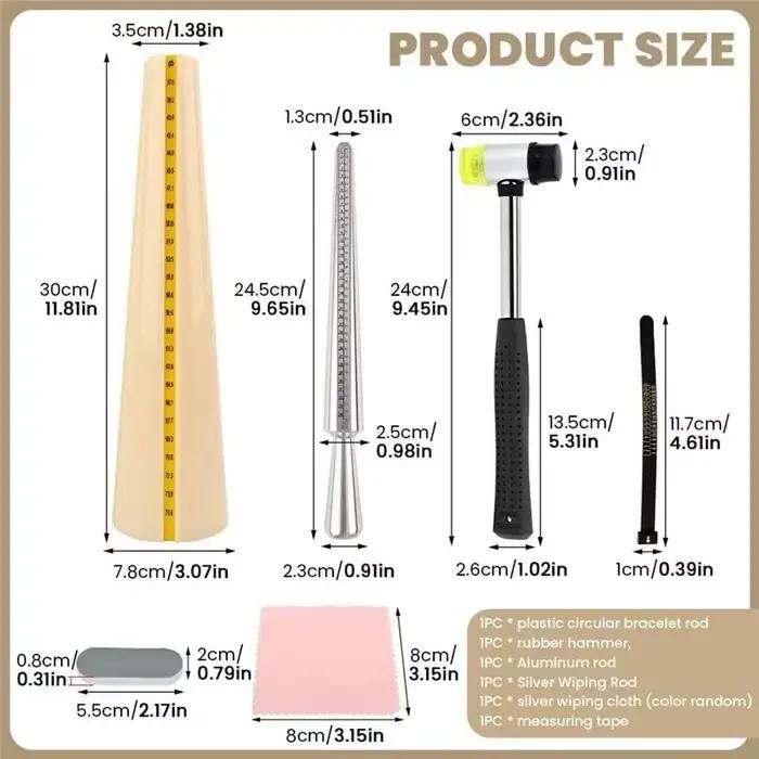 Kit d'outils de mesure de bagues avec marteau en caoutchouc pour ajuster les bagues et les bracelets, accessoires de fabrication de bijoux DIY