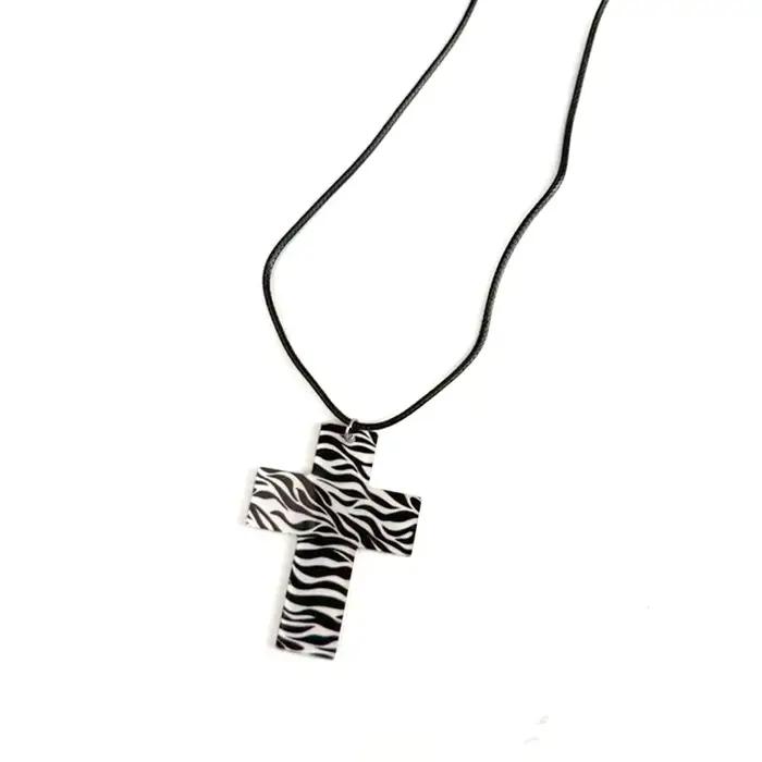 Y2K – bijoux en acrylique imprimé léopard, croix imprimée zèbre pour femmes, Cool Kawaii, mignon, mode, collier Sexy, accessoires Punk gothiques