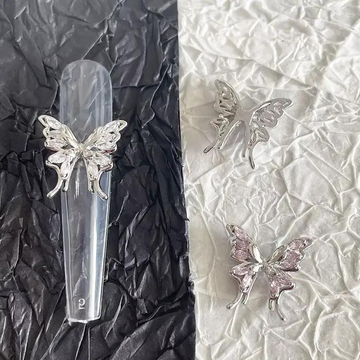 -Mariposa brillante-bijoux incrustés de Zircon, luxe polyvalent, fée chromée, papillon, ornement en cristal, décoration d'ongles, charme 404art