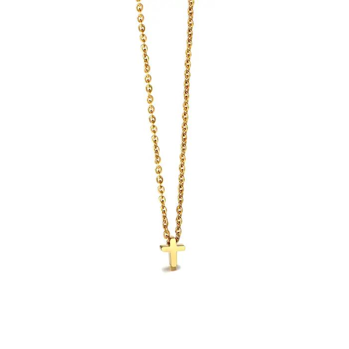 Collier croix en or pour femmes, petits pendentifs croix de jésus, Simple, couleur or, acier inoxydable, bijoux à la mode, cadeau