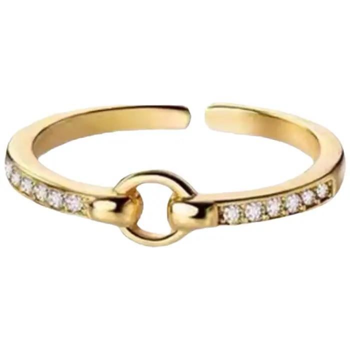 Bague géométrique ronde en argent plaqué, style coréen, pour femme, tendance, ouverte, sertie de diamants