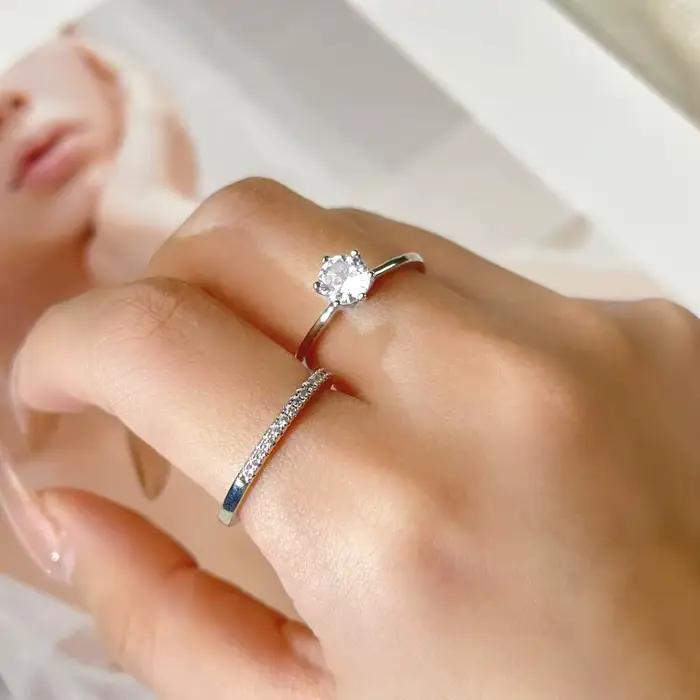 Ensemble d'anneaux de mariage assortis pour femmes, bagues de fiançailles, accessoires en pierre de cristal de Zircon, bijoux SR013