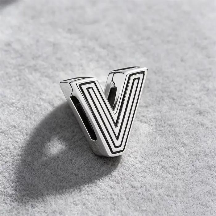 Clip en argent 925 simple et tendance avec 26 lettres de A à Z, adapté aux bracelets plats européens originaux, accessoires de bijoux DIY pour femmes