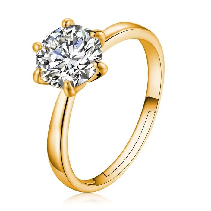 Bague classique à six griffes couleur or, avec cristaux autrichiens AAA, pour mariage, cadeau de mariée, bijoux pour femme, bague de fiançailles