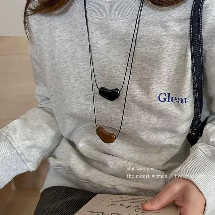 Nouveau Collier Cœur en Résine avec Chaîne Réglable, Chaîne de Pull de Luxe, Cordon en Cuir, Collier Tendance Rétractable pour Femme