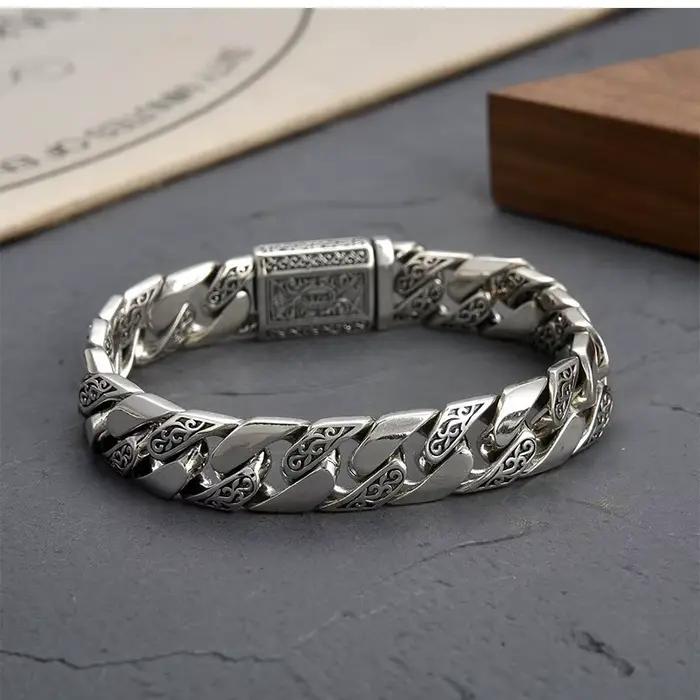 Bracelet totem de vigne éternelle pour hommes, large chaîne tissée, motif de vigne florale rétro, bijoux Chram, cadeau pour père petit ami