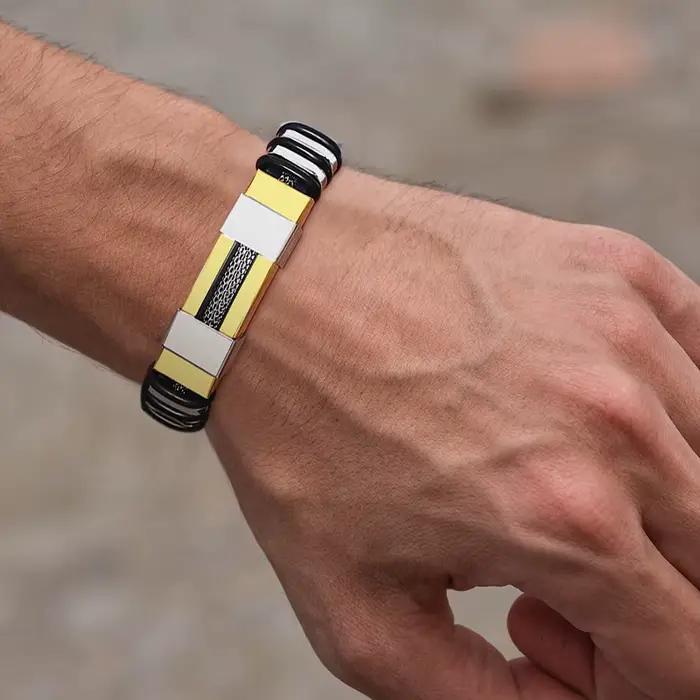Vnox - Bracelet en acier inoxydable, bracelet pour homme, bracelet punk à maillons en silicone rainuré noir, bracelet punk élégant et décontracté