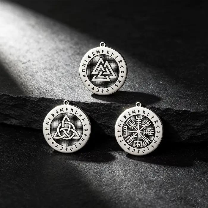 Pendentif rond Teamer Wicca, runes vikings nordiques pour homme et femme, collier Vegvisir Valknut, bijoux celtiques irlandais, breloques, vente en gros