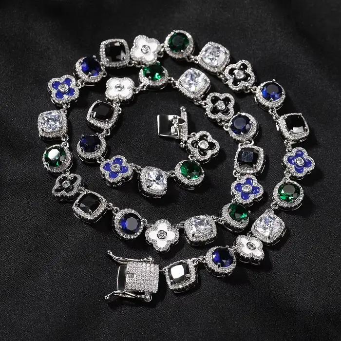 Uwin – collier carré en Zircon coloré, chaîne en émail à fleurs, entièrement glacé, Zircon cubique, ras du cou luxueux, bijoux HipHop