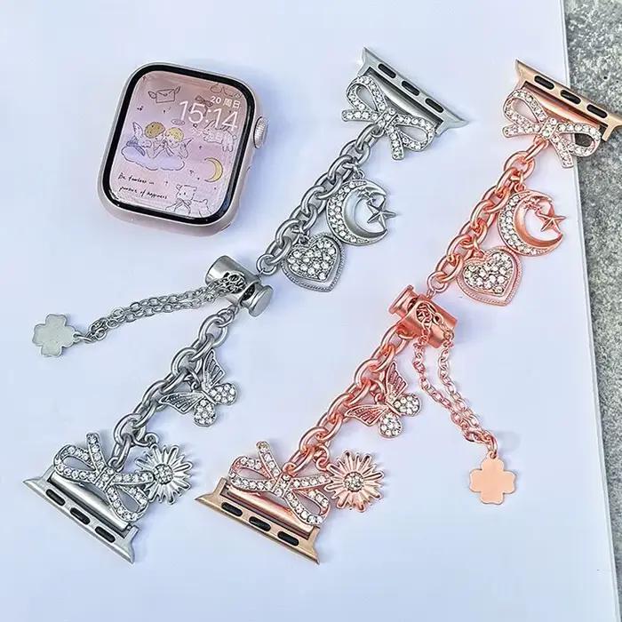 Bracelet papillon diamant Compatible avec iWatch, 38mm 40mm 41mm 42mm 44mm 45mm 49mm, bracelet fait à la main à la mode