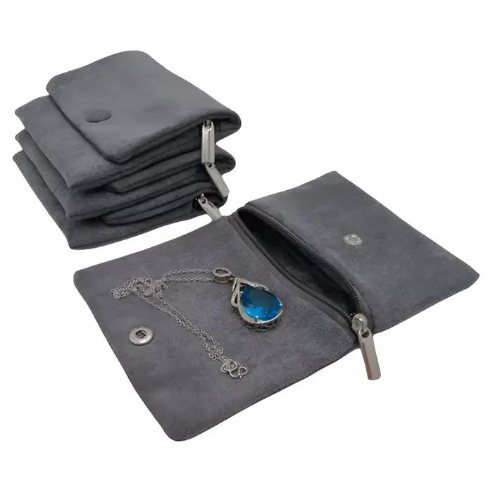 Sac à bijoux en velours à fermeture éclair à pression, sac de rangement pour bracelets, colliers, boucles d'oreilles, pochette d'emballage cadeau pour femmes, organisateur de bijoux