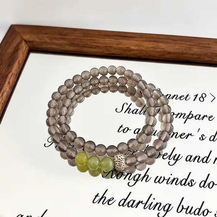 Bracelet en perles d'agate grise de 6 mm, jade serpentine, pour femmes, minimaliste, luxe, lune, étoile, Bodhi, élégant, bijoux quotidiens, cadeau