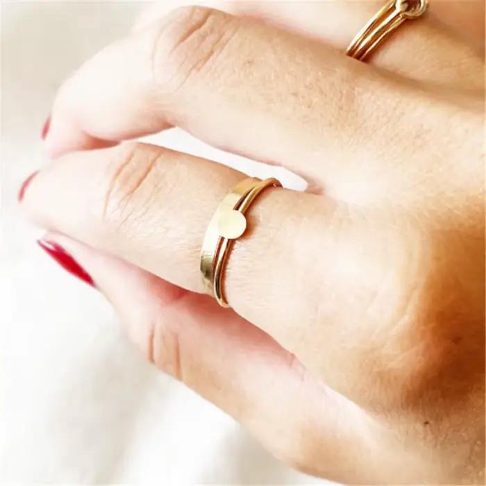 Anneaux de disque remplis d'or 14 carats pour femmes, bijoux d'Li-, Boho