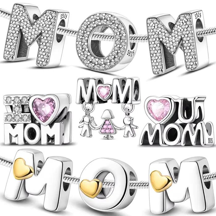 J'aime maman breloques perle 925 en argent Sterling CZ Zircon fête des mères cadeau pendentif ajustement Original Bracelet collier bijoux à bricoler soi-même