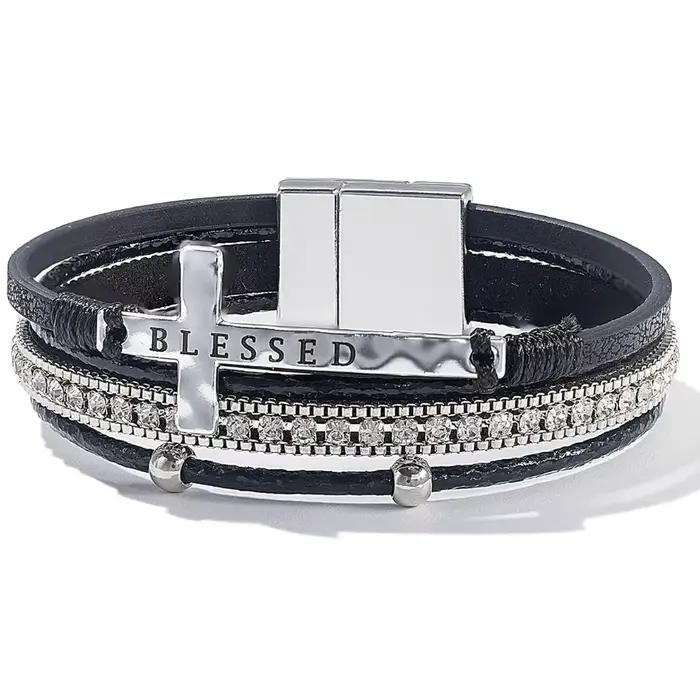 BLESSED – Bracelets en cuir avec cristaux croisés, faits à la main, Style bohème, léger, de luxe, à la mode, bijoux pour filles, cadeau de noël