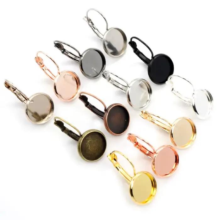 12mm 10 pcs/Lot 13 Populaire Couleurs Plaqué Français Levier Retour Boucles D'oreilles Blanc/Base, fit 12mm Verre Cabochons, Boutons, Lunettes de Boucle D'oreille