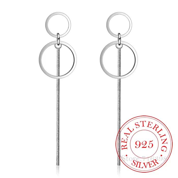 Boucles d'oreilles longues et rondes en argent Sterling 925, bijoux fins pour femmes