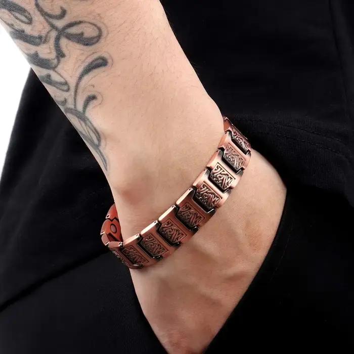ARADOO Bracelet en cuivre pour hommes, 100% cuivre pur, bracelet à maillons magnétiques, bijoux, cadeau avec outil de réglage de la taille