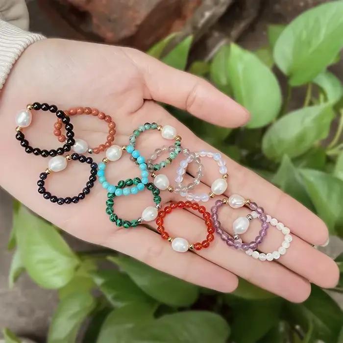Bagues en pierre naturelle pour femmes, bijou ajustable, perle d'eau douce, en acier inoxydable, pour fête, mariage, amitié