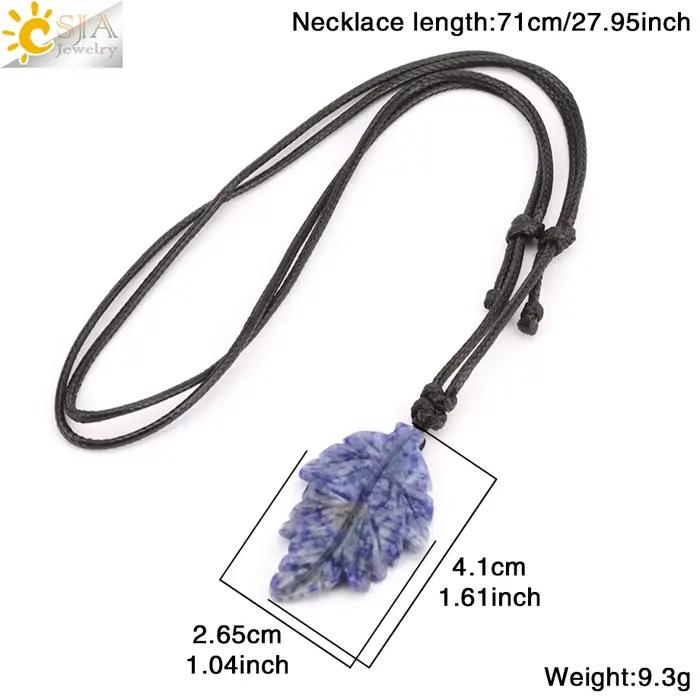 CSJA – collier avec pendentif feuilles en pierre naturelle pour femmes, colliers en cristal sculpté à la main, bijoux pour hommes, cadeau d'halloween H246