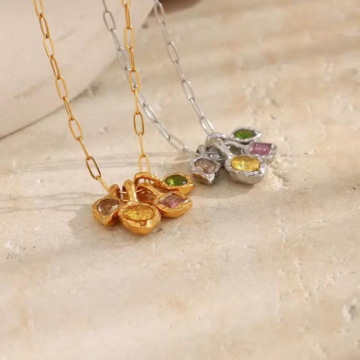 E.B.belle Molten Hammer Collier pendentif en pierres précieuses irrégulières et colorées, chaîne trombone en acier inoxydable 316L, bijoux de mode pour femme, nouveauté